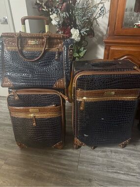 Samantha Brown Croc-Embossed dark blue and Brown Travel Luggage Set